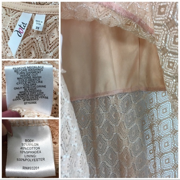 Dots Peach White Lace Scoop Top Tank 2X Flared Summer Diamond Motif - Picture 7 of 8